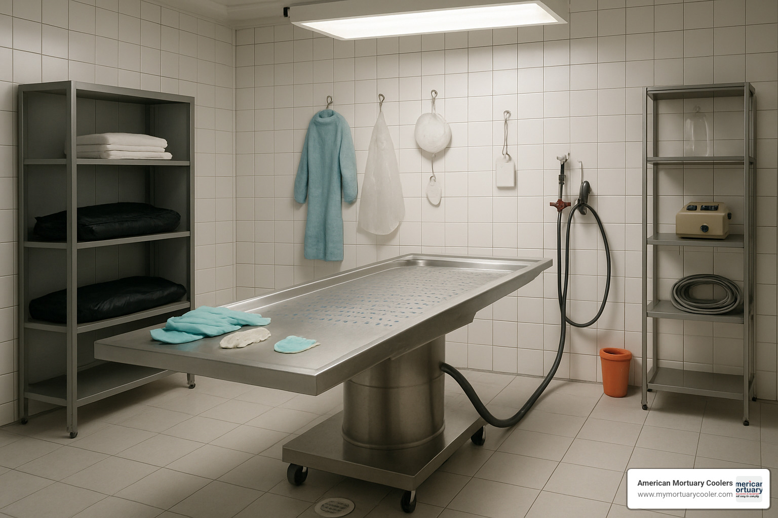 Embalming table accessories and prep room setup - shein embalming table