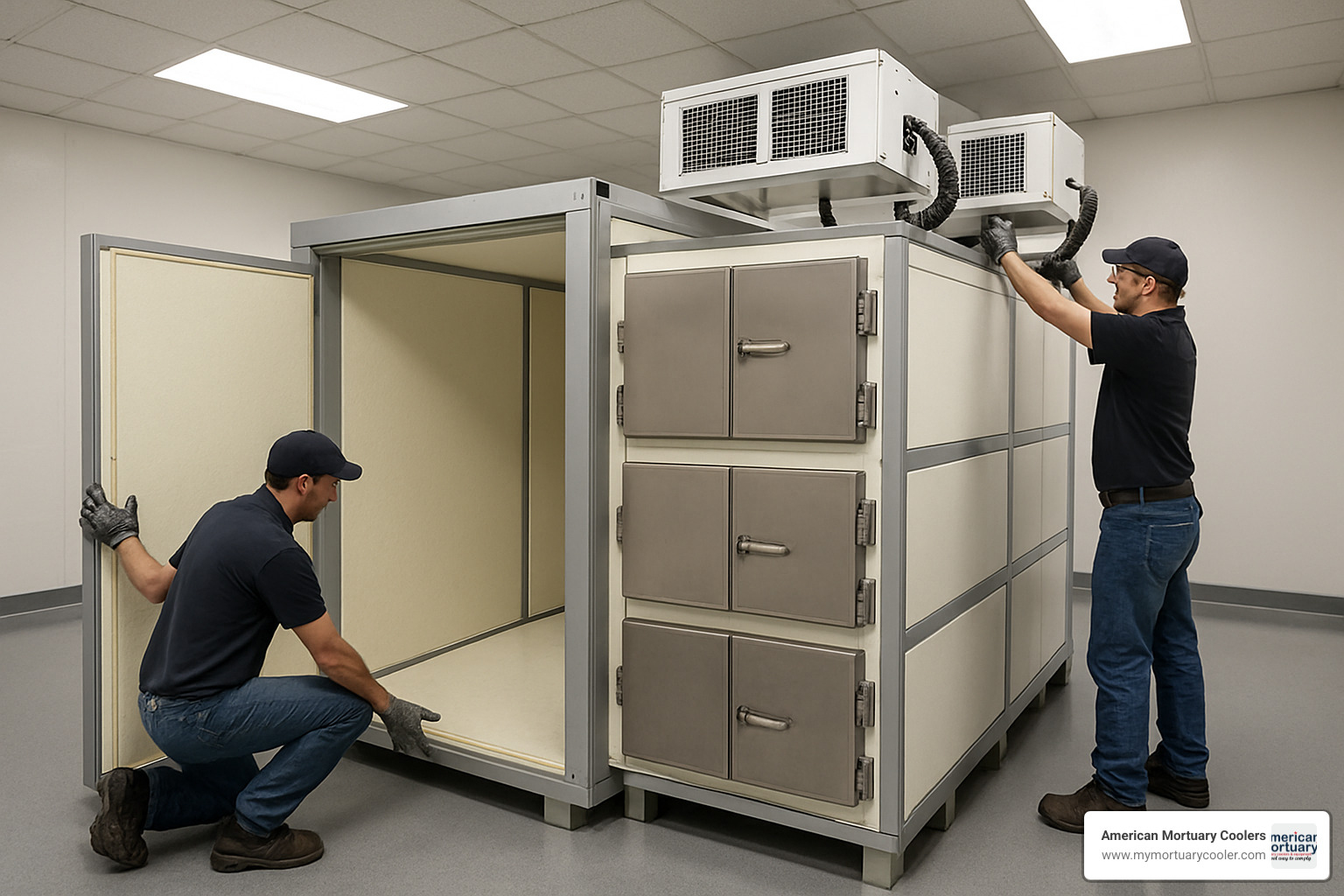 installation of modular mortuary cooling system - Body Chiller www.morguecoolers.com