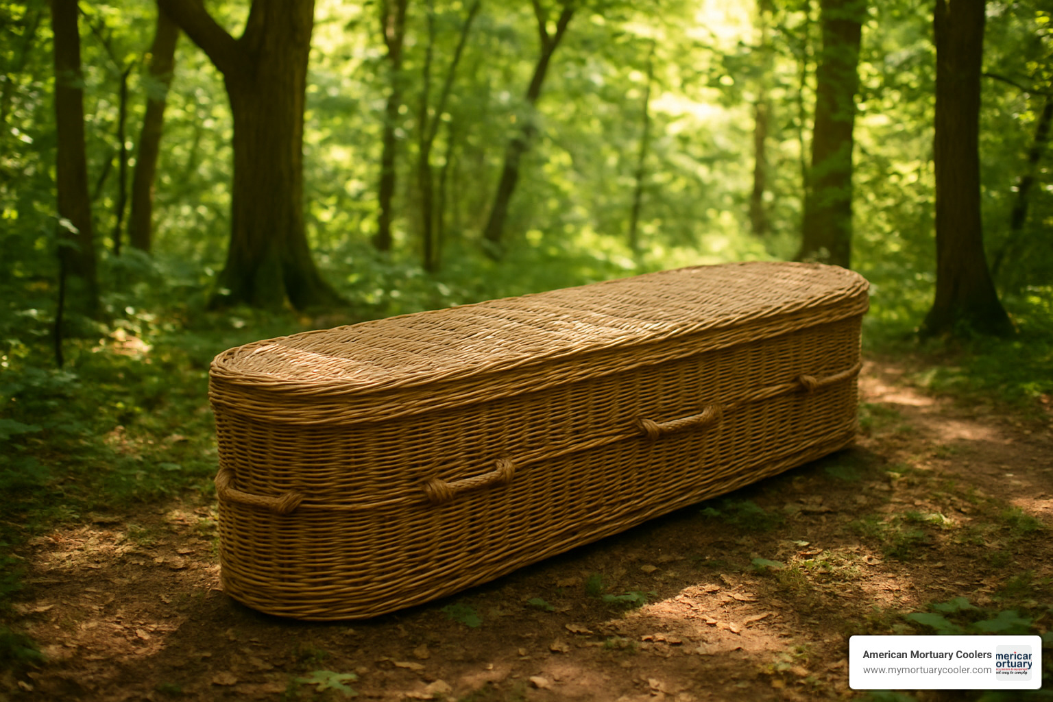 willow coffin in natural woodland setting - eco friendly funerals