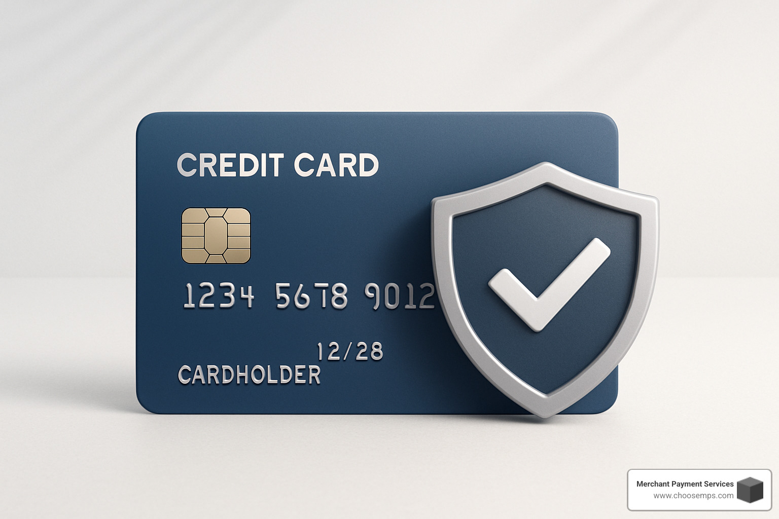 shield icon over credit card - merchant processing companies