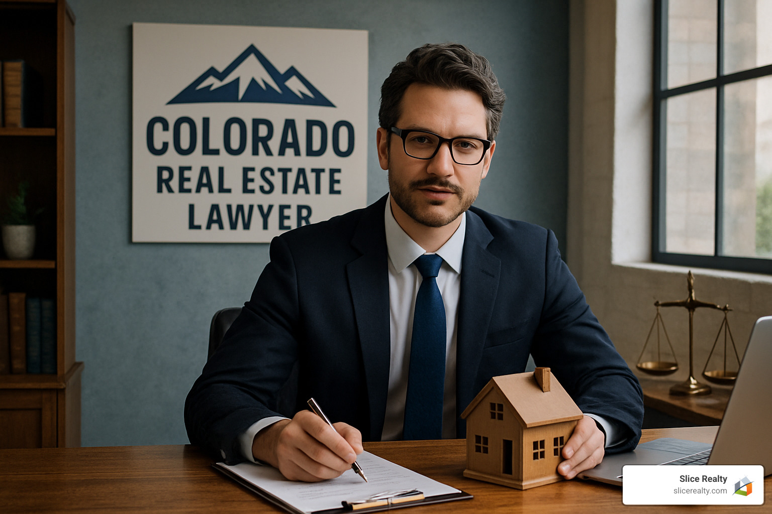 Person signing real estate contract with lawyer reviewing documents - Colorado real estate lawyer