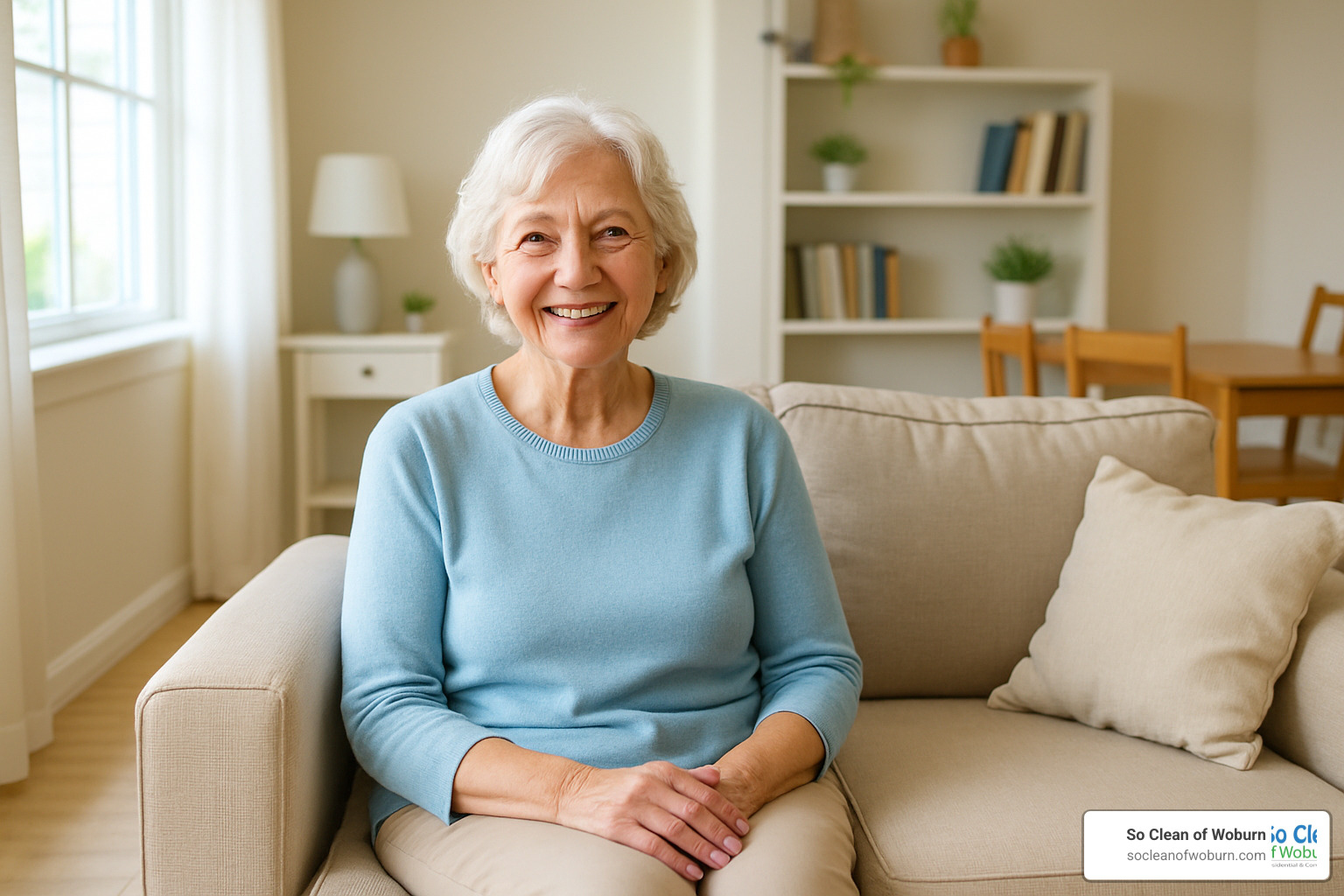 Senior enjoying clean, organized living space - house cleaning services for seniors