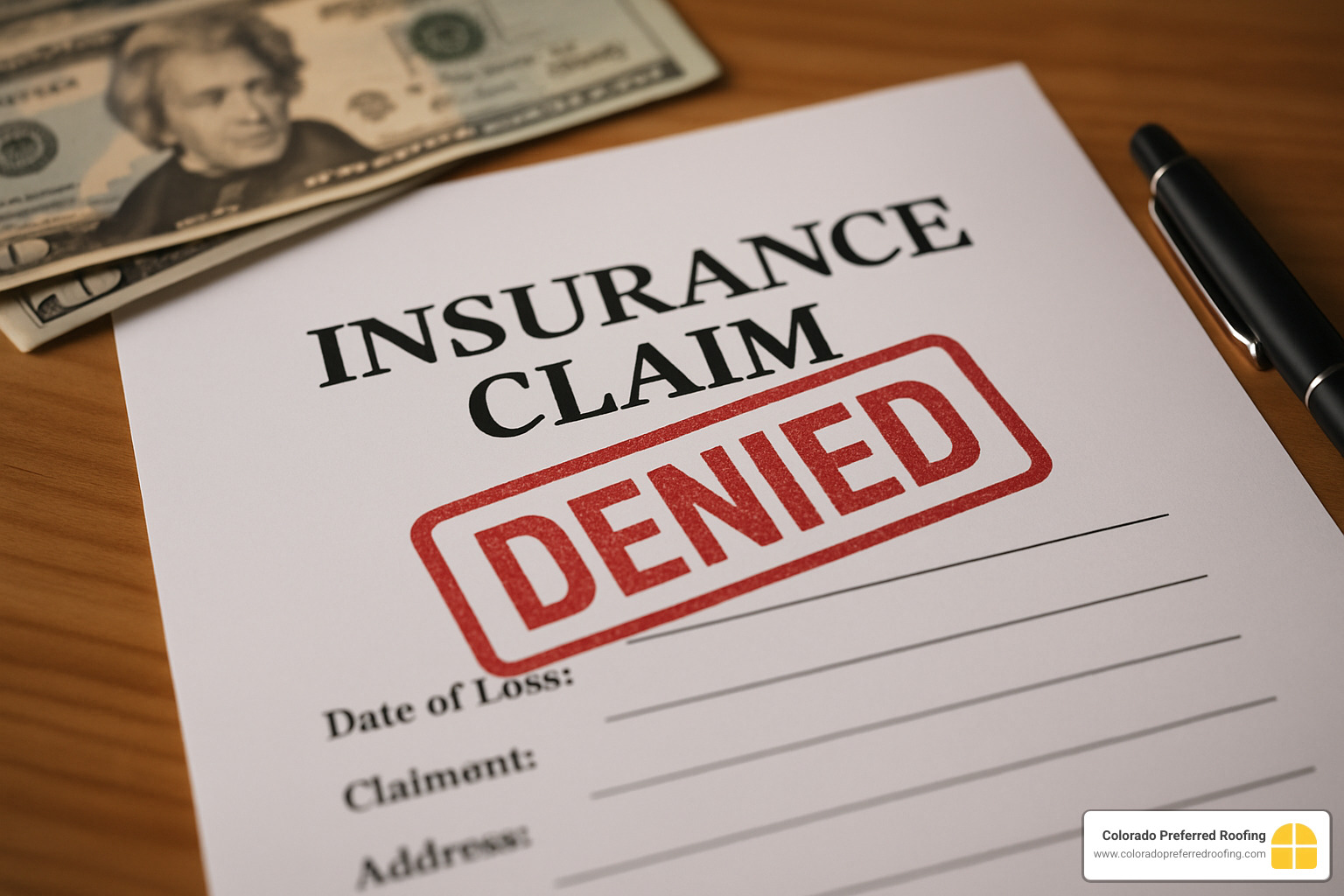denied stamp on insurance claim documents - insurance roof claims
