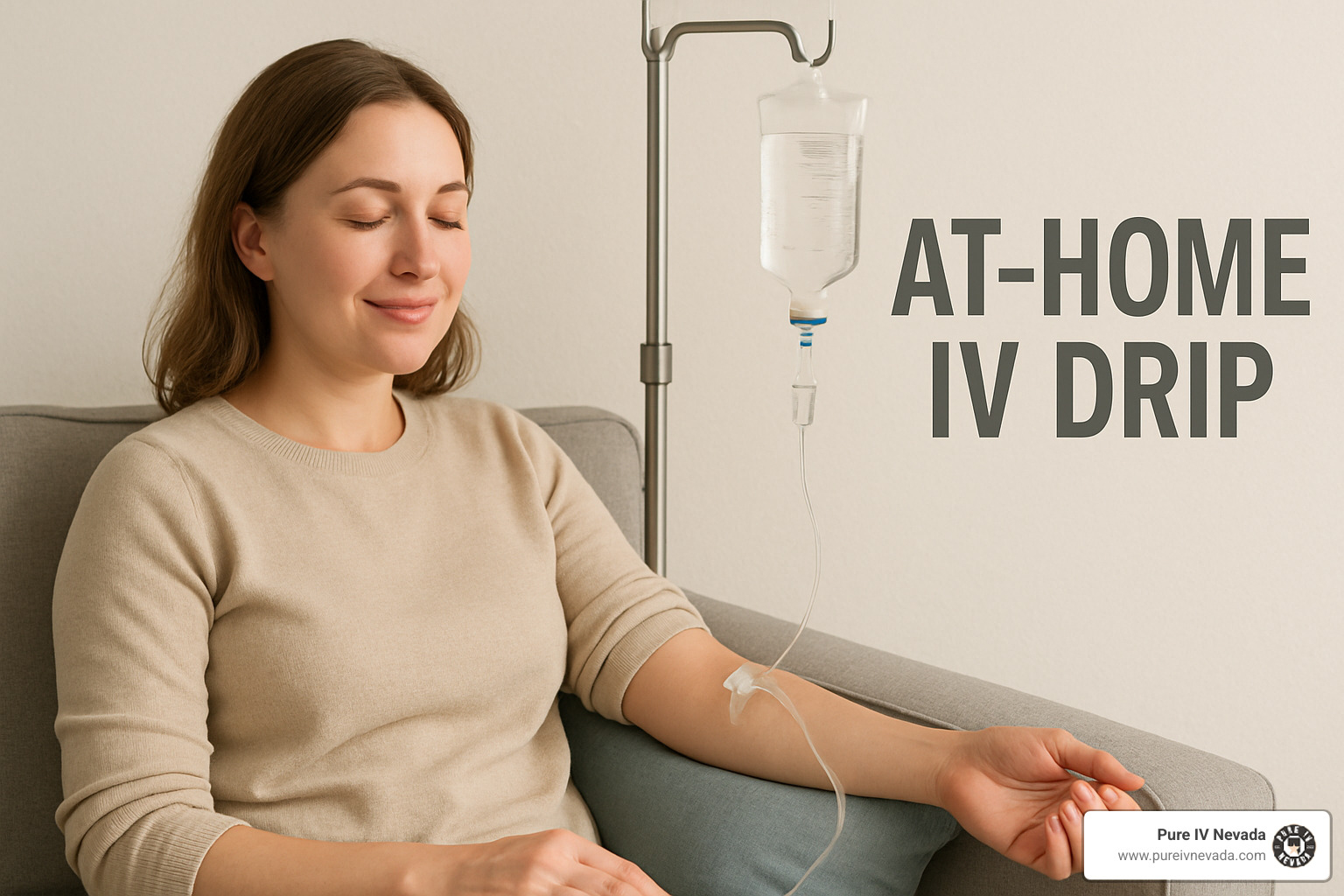 IV drip bag with vitamins and minerals being administered in comfortable home setting - at home iv drip