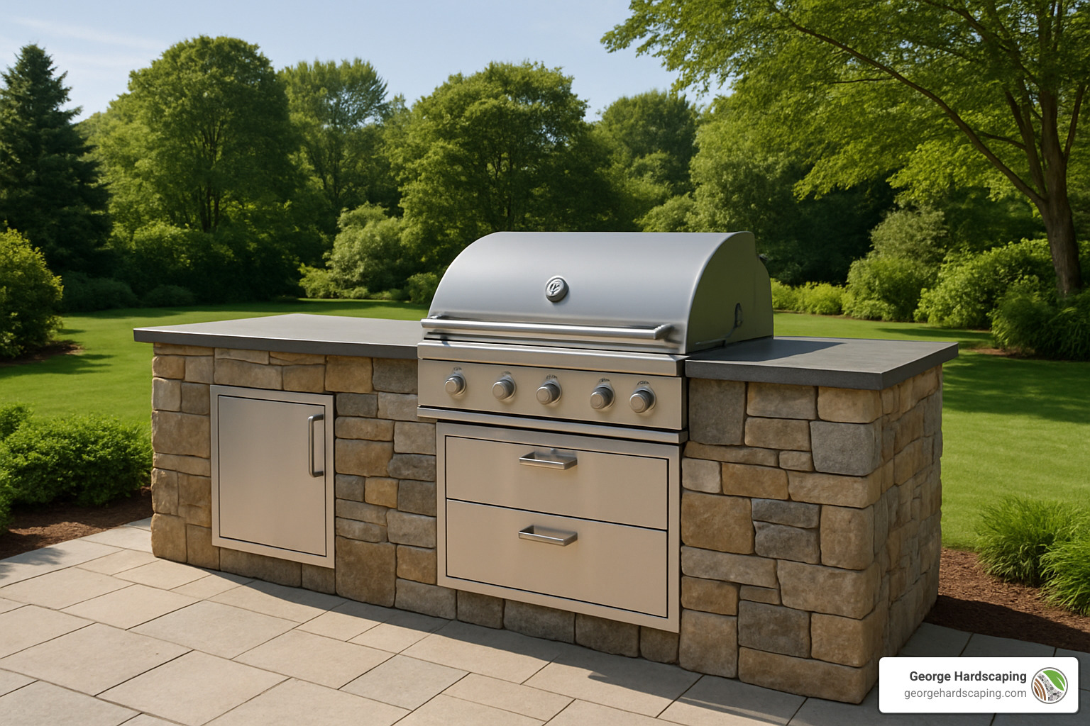 stone and steel outdoor kitchen combination - Outdoor kitchen grill station