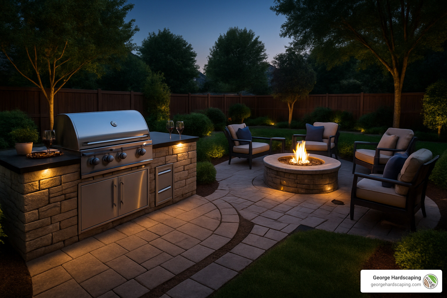 dual-zone outdoor kitchen with firepit - Outdoor kitchen grill station