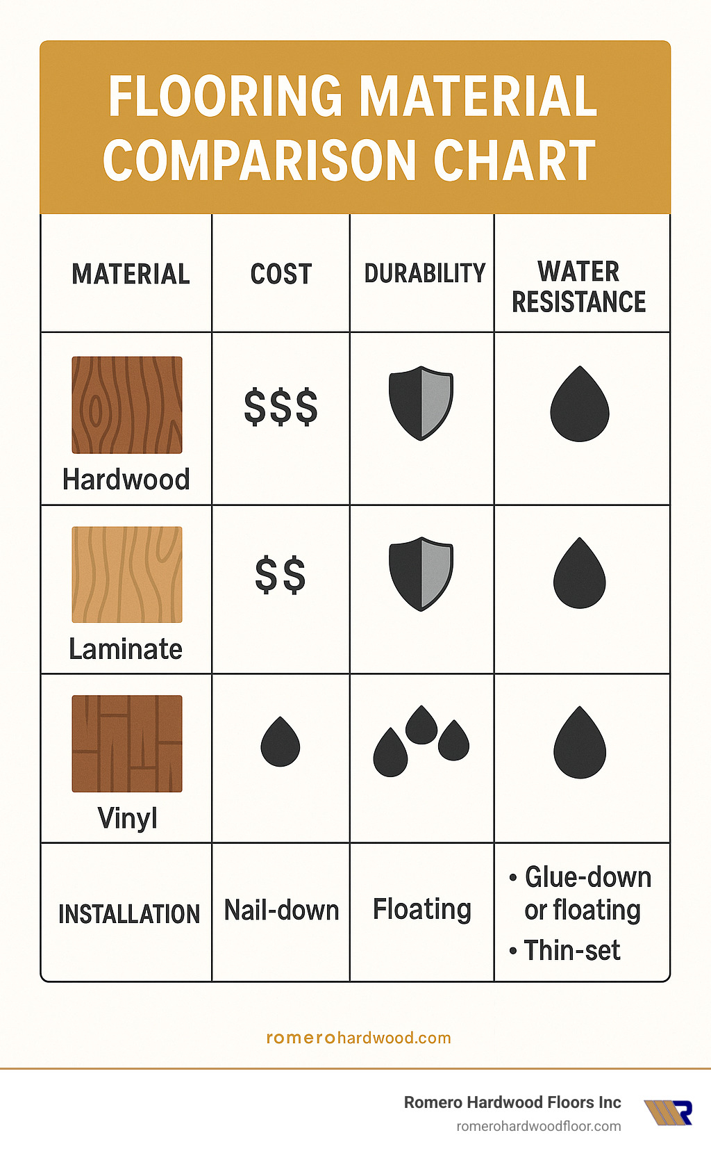 Flooring material comparison chart - Flooring Installation infographic 