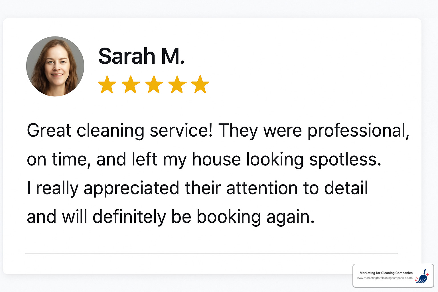 5-star customer review screenshot - cleaning service web design 5-star customer review screenshot - cleaning service web design