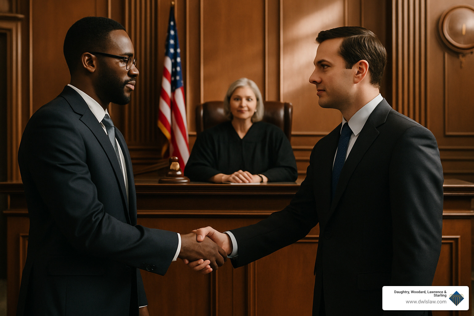 courtroom handshake representing dispute resolution - trust and estates lawyer