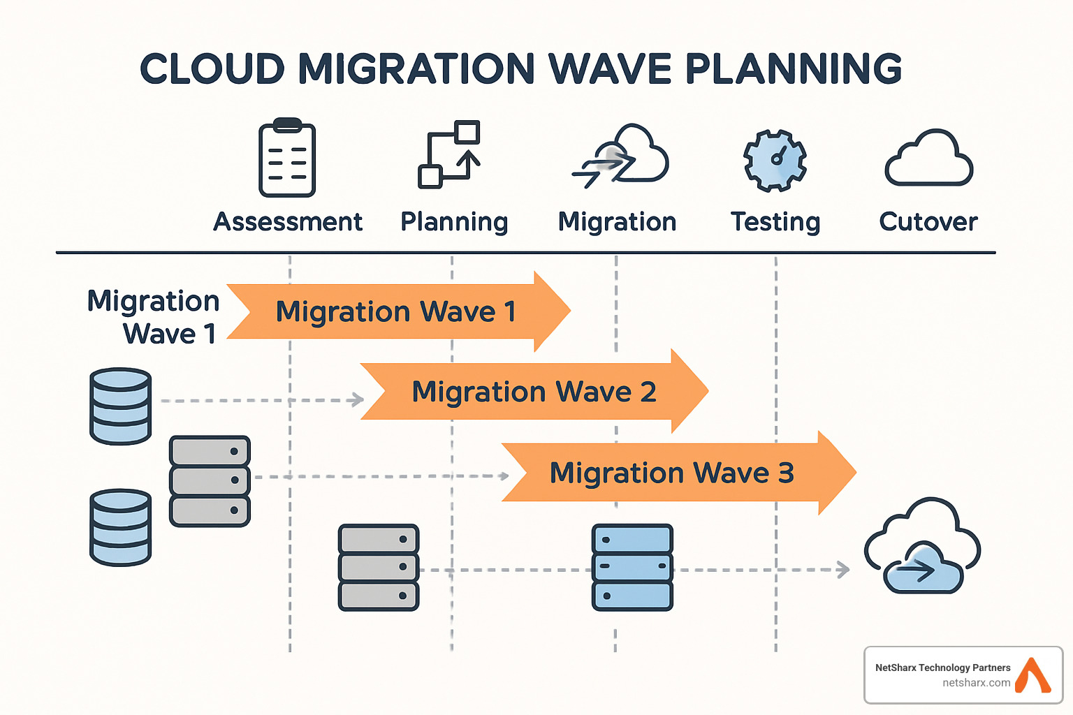 detailed migration wave planning diagram - cloud migration project management