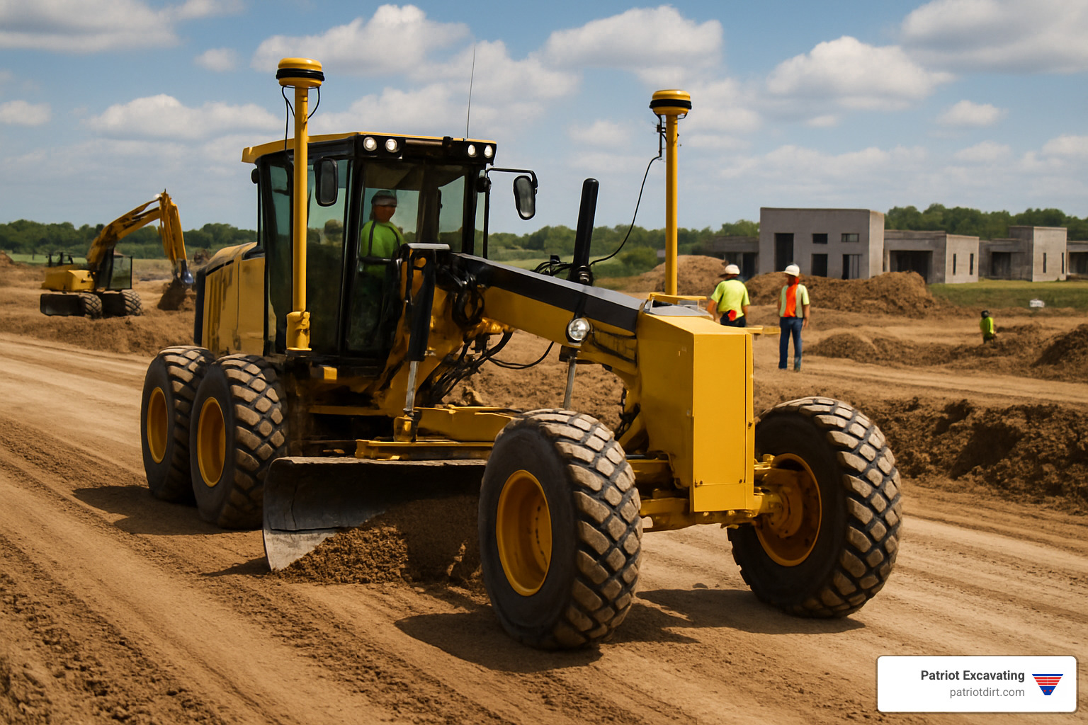 GPS-guided grader working on Indianapolis construction site - Grading contractors Indianapolis