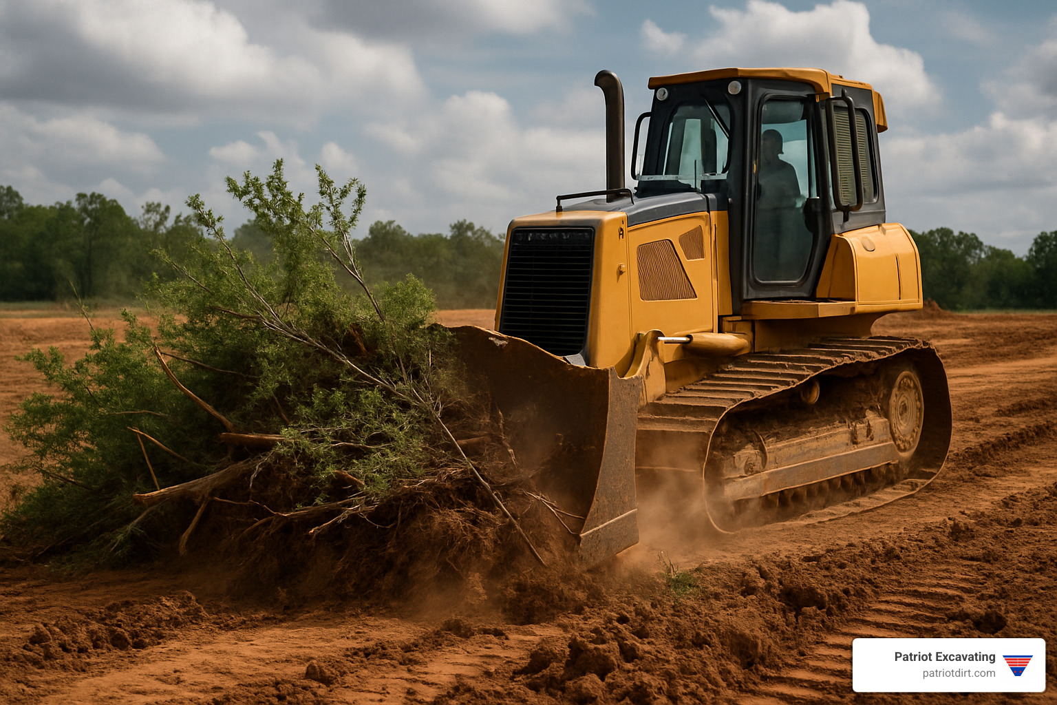 bulldozer clearing brush and vegetation on a construction site - Excavation and land clearing
