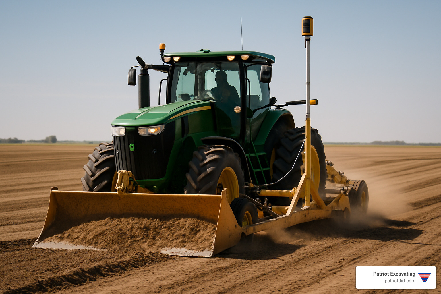 Laser bucket cutting high spots with precision while maintaining exact grade specifications - Land leveling contractors
