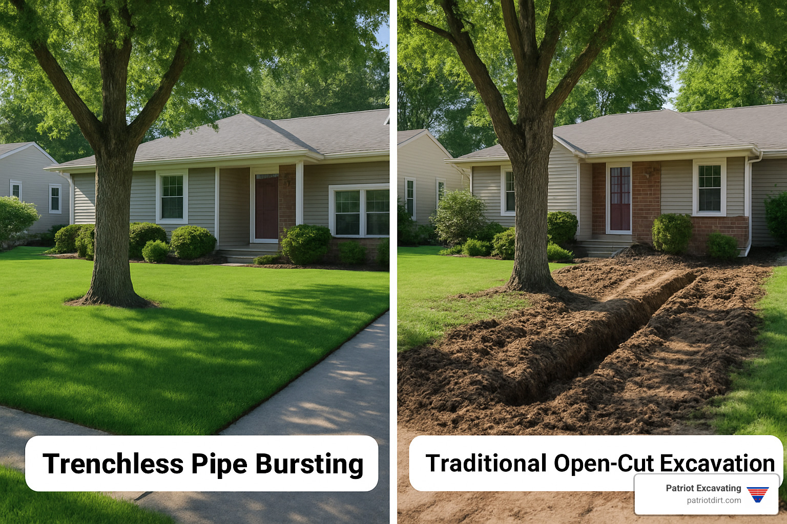 side-by-side yard comparison - pipe bursting sewer line replacement side-by-side yard comparison - pipe bursting sewer line replacement