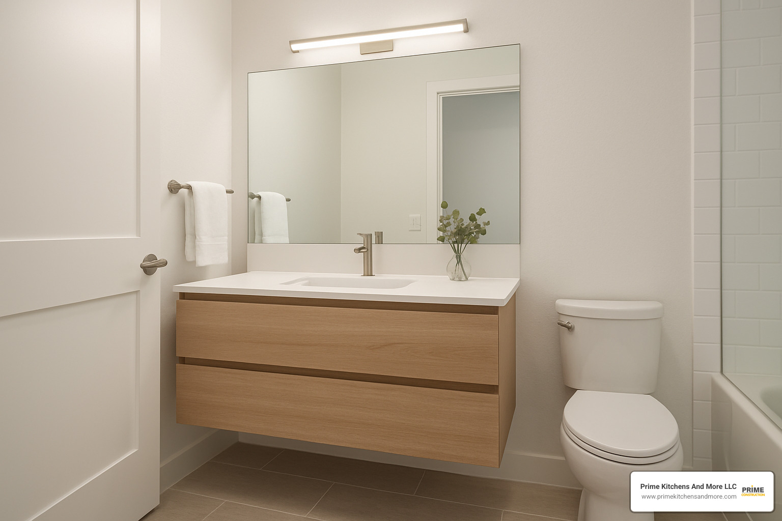 floating vanity with storage - small master bath layout