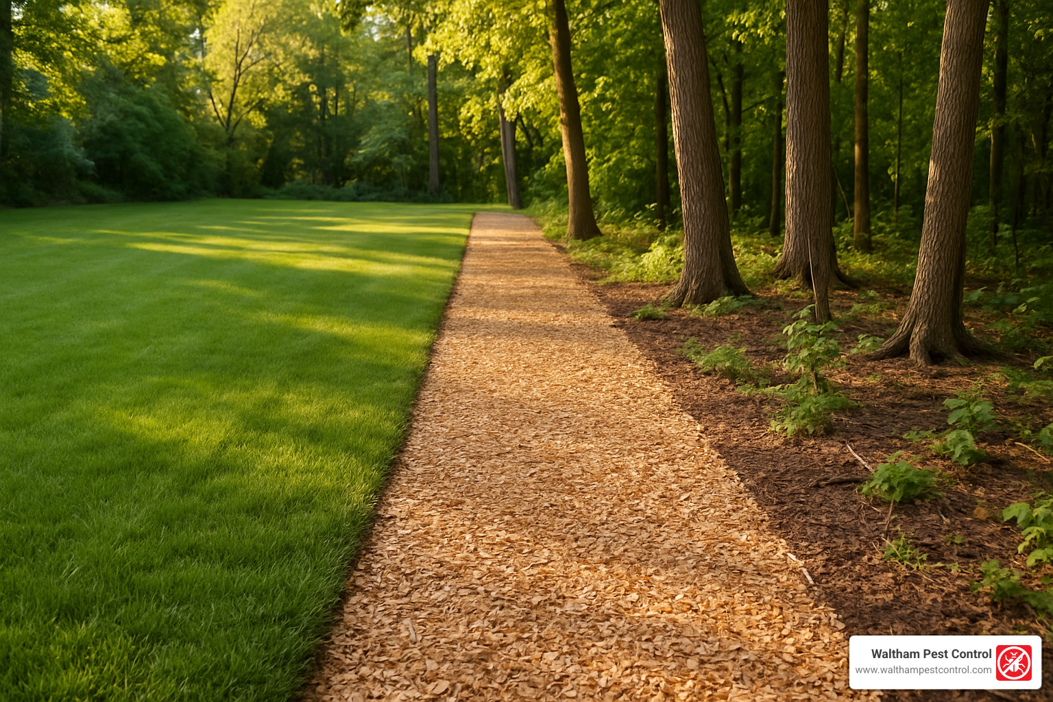 gravel barrier separating lawn from wooded area - how to treat yard for ticks