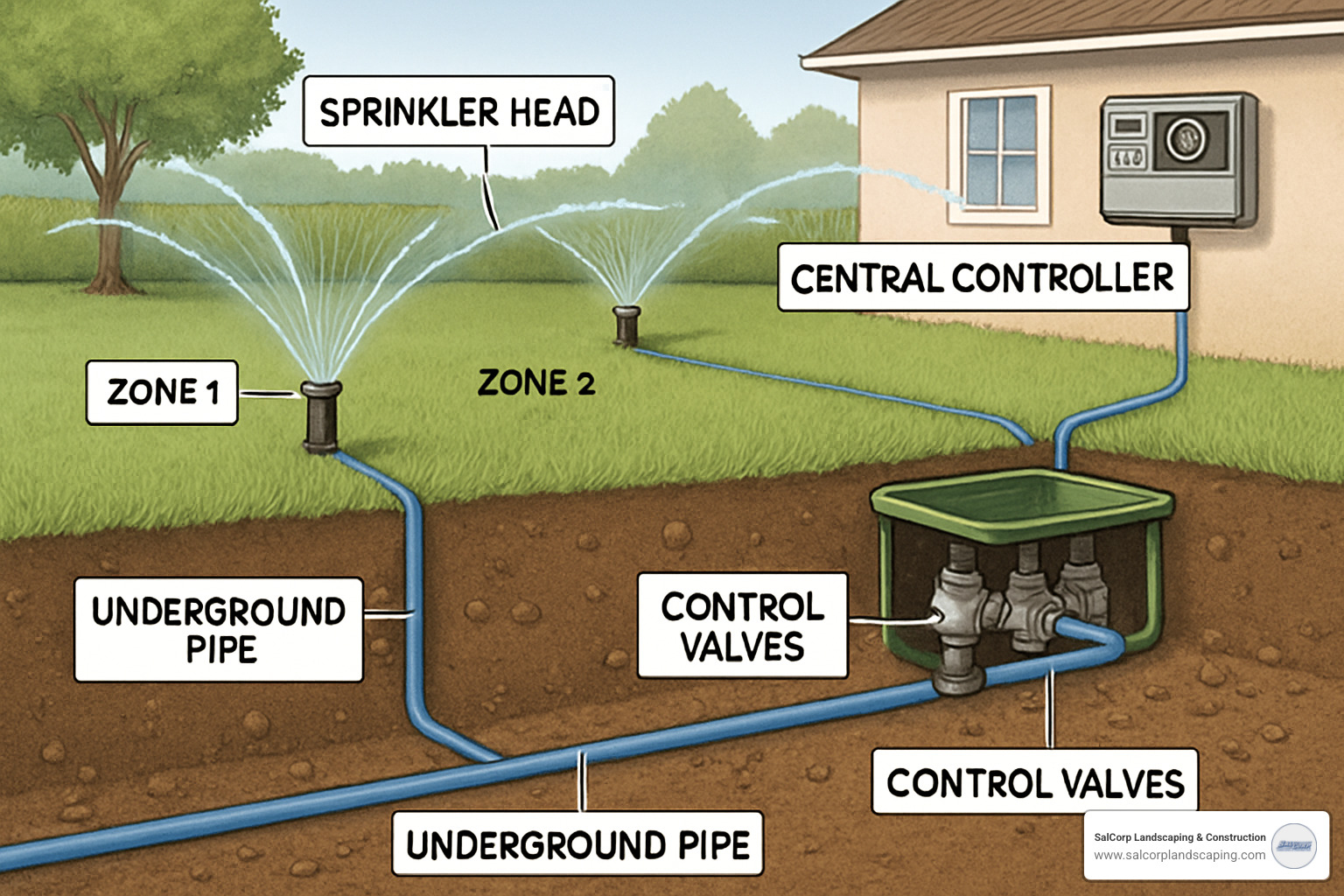 sprinkler system components underground - in ground sprinkler companies near me