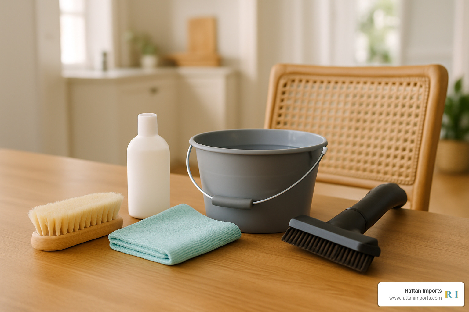 cleaning toolkit for rattan furniture maintenance - modern rattan dining chair