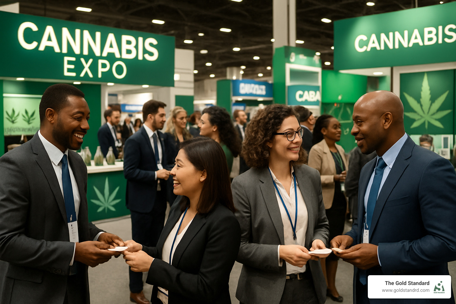 Professional networking at cannabis expo floor - cannabis networking events