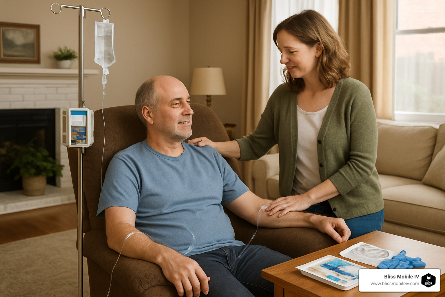 Home IV therapy setup showing patient comfort - home iv therapy