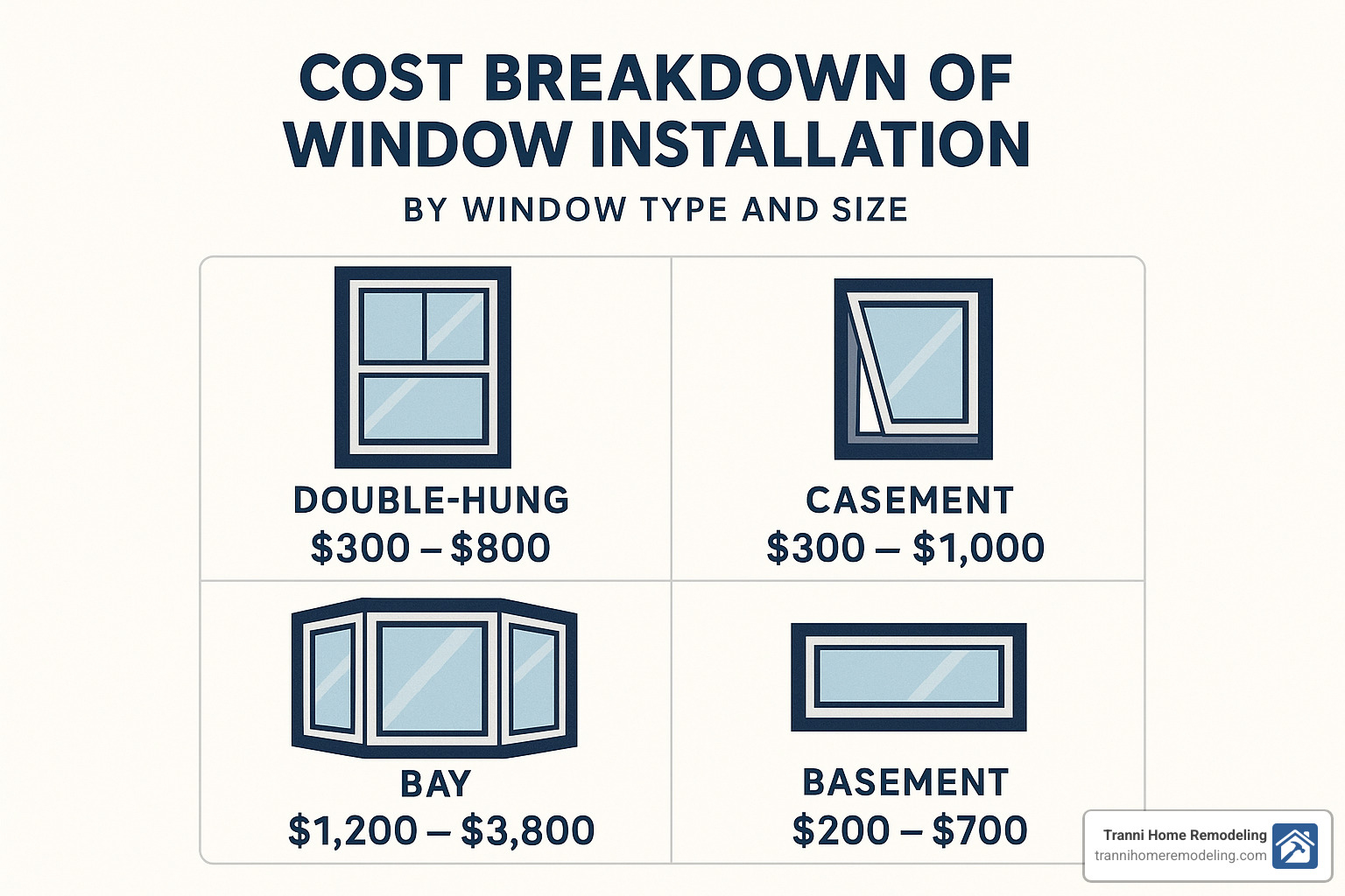 Window installation cost breakdown by window type and size - window installation contractors
