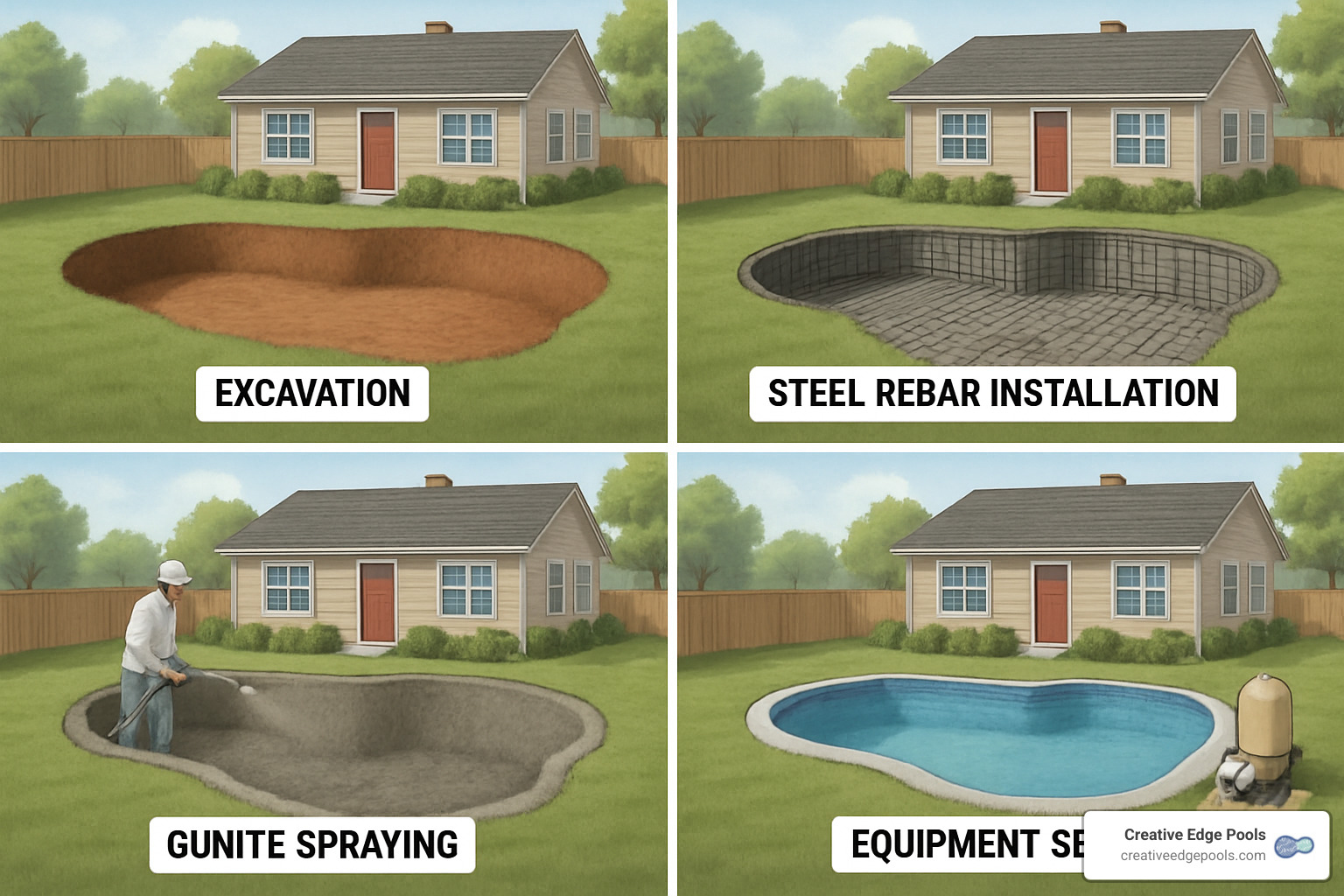 construction stages of gunite pool - Gunite Pool Costs