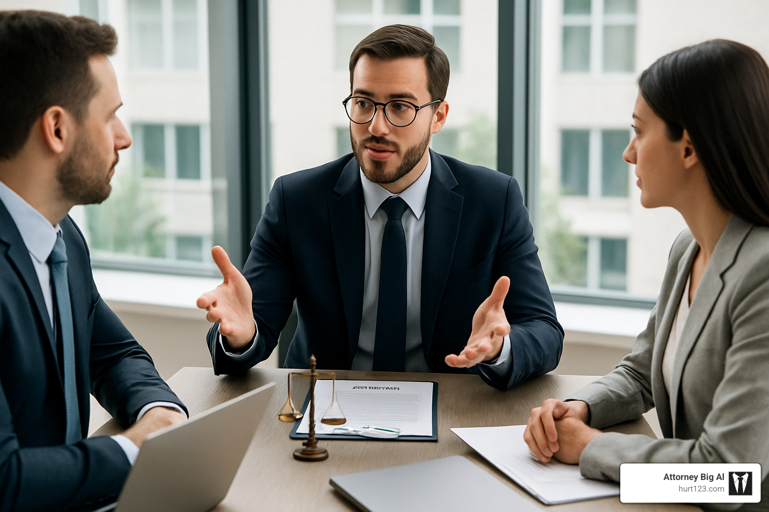 lawyer negotiating with insurance representatives across conference table - truck accident lawyers