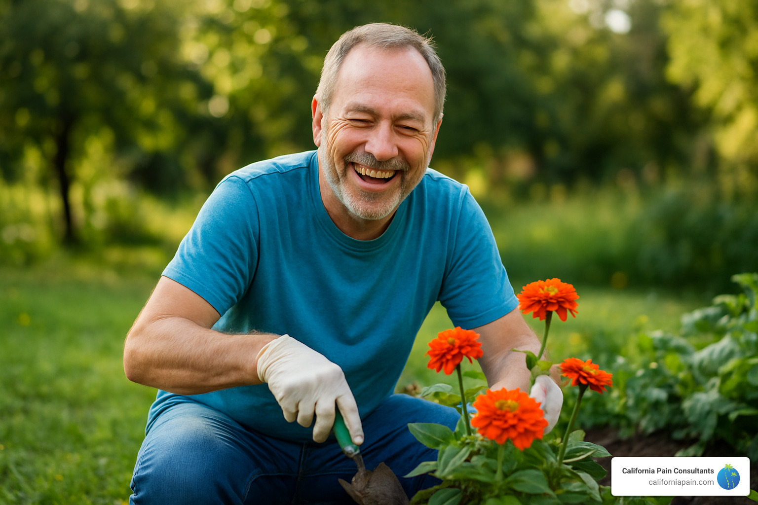 Smiling patient returning to enjoyable hobbies like gardening, showing the positive outcomes possible with comprehensive chronic pain treatment - chronic pain treatment Smiling patient returning to enjoyable hobbies like gardening, showing the positive outcomes possible with comprehensive chronic pain treatment - chronic pain treatment