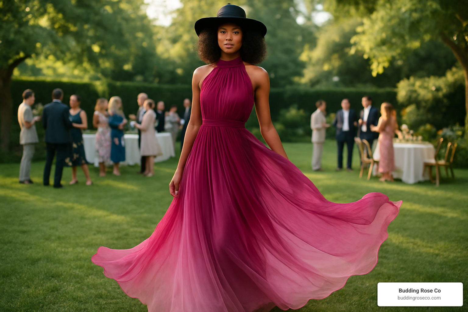 Ombre magenta maxi dress in flowing chiffon - magenta colour party gown