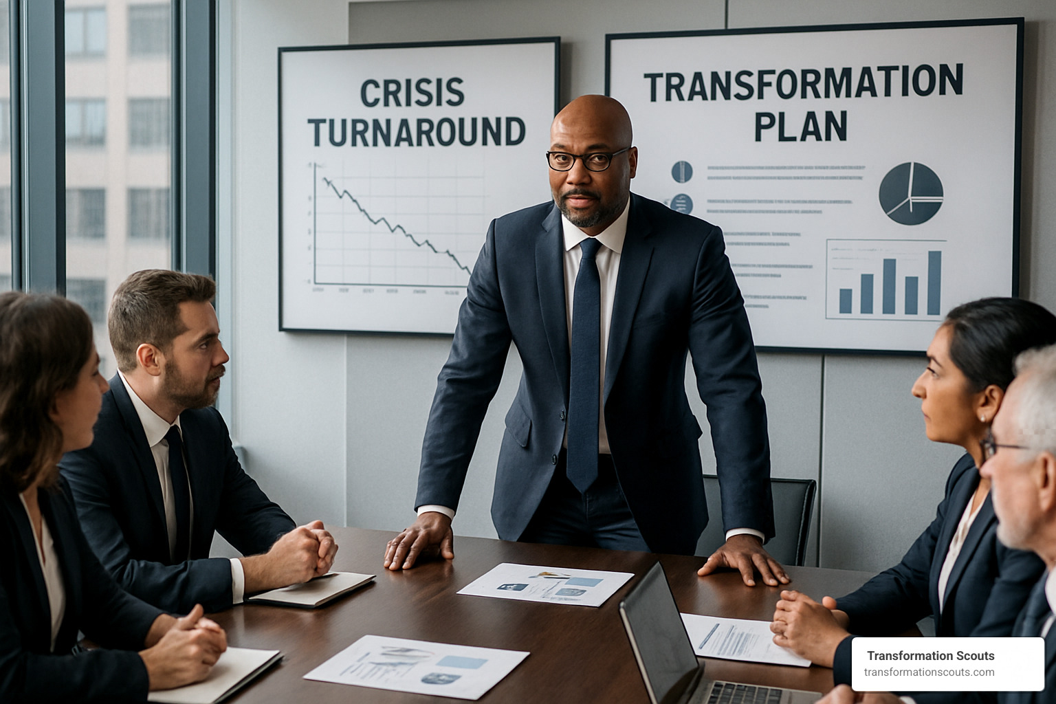 Crisis turnaround situation with interim executive leading change - c-level interim management