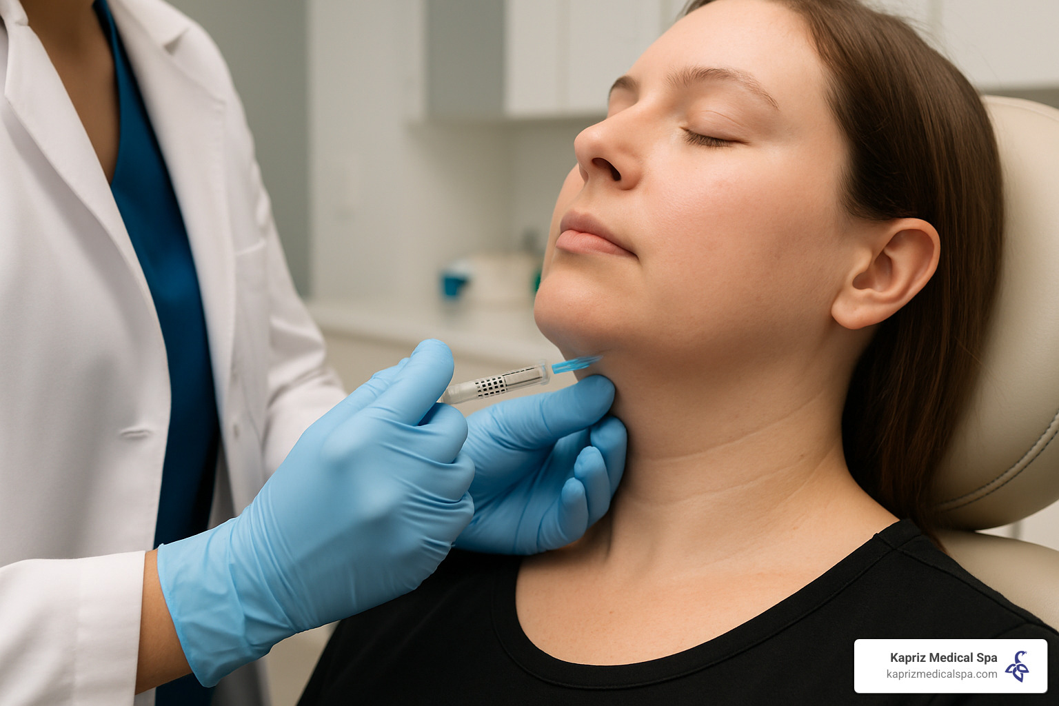Kybella injection session in progress - Kybella for double chin
