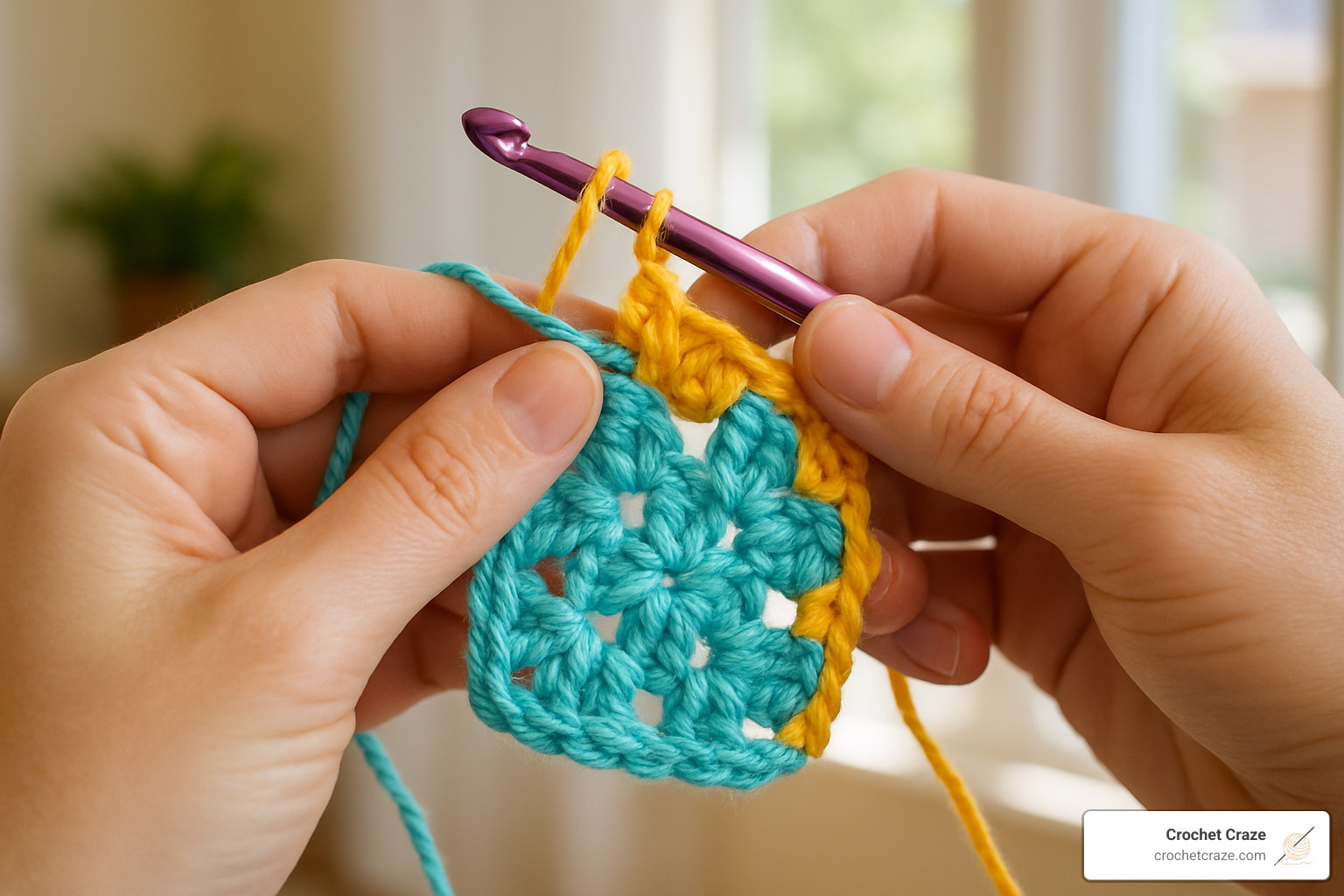 yarn color switch demonstration - crochet granny square video