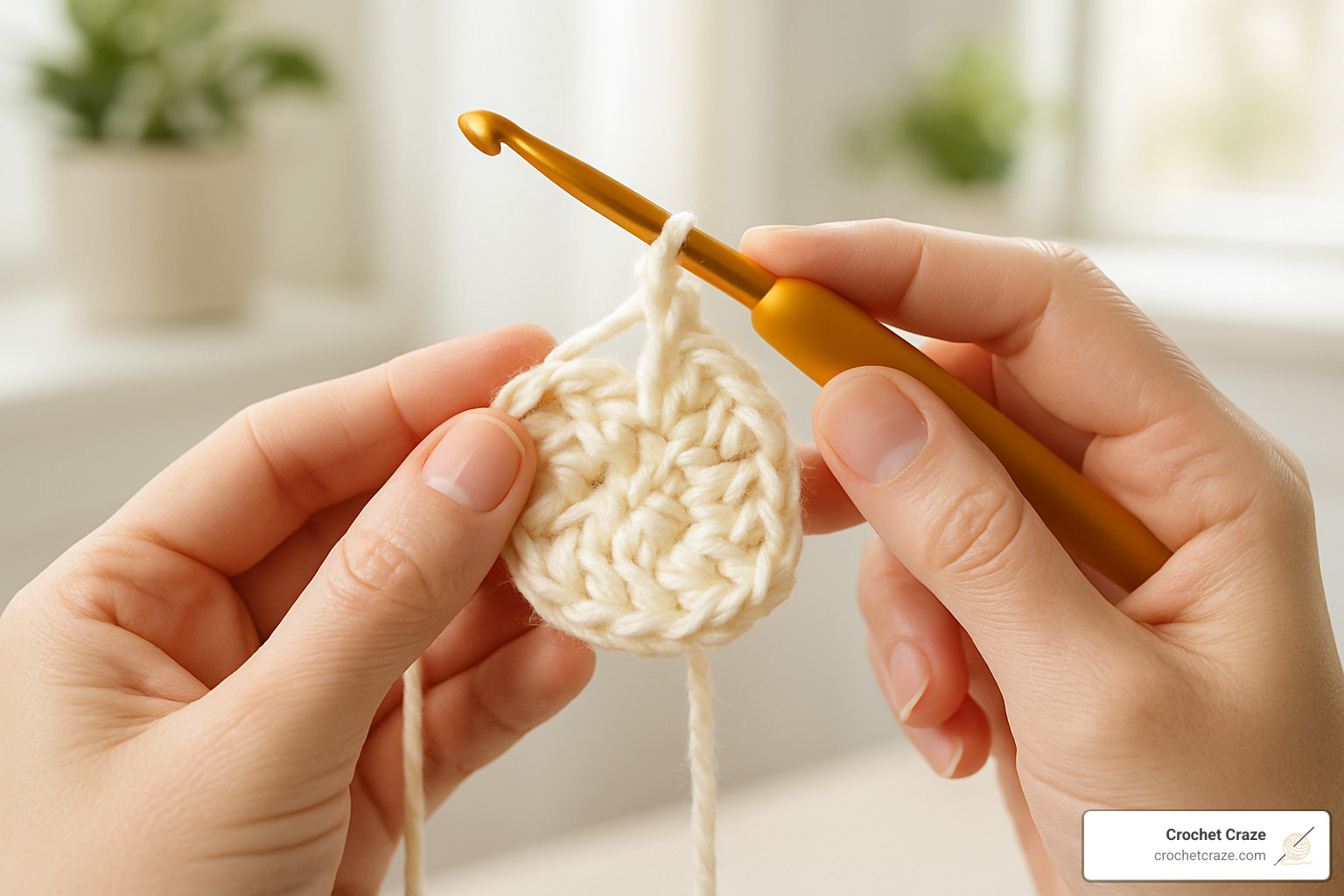 hands crocheting first round of granny square - crochet granny square video