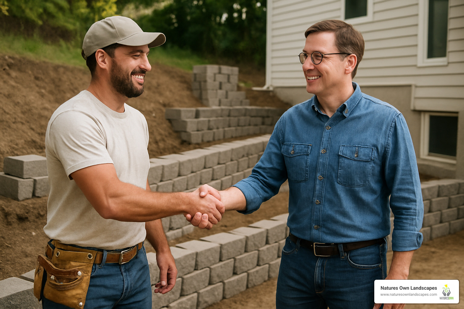 handshake with contractor - retaining wall contractor