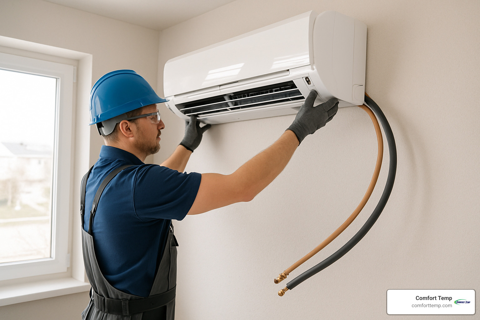 indoor unit mounting and refrigerant line installation - install new aircon