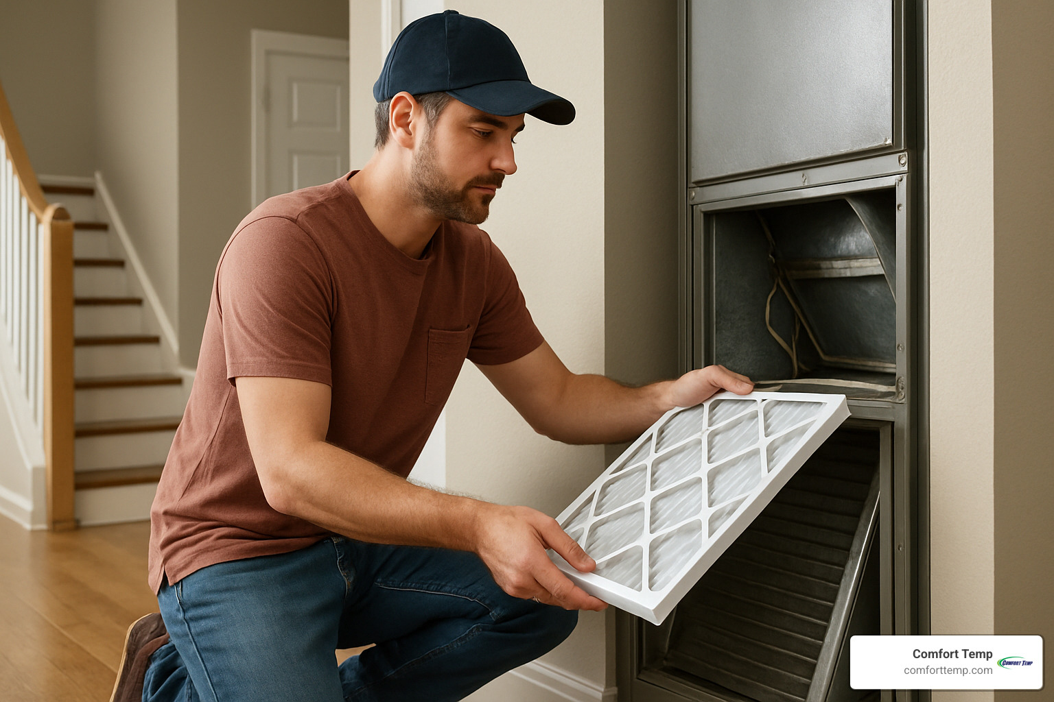 homeowner changing air filter - install new aircon