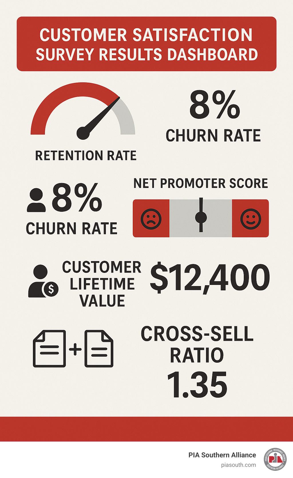 customer satisfaction survey results dashboard - insurance agency retention strategies infographic 