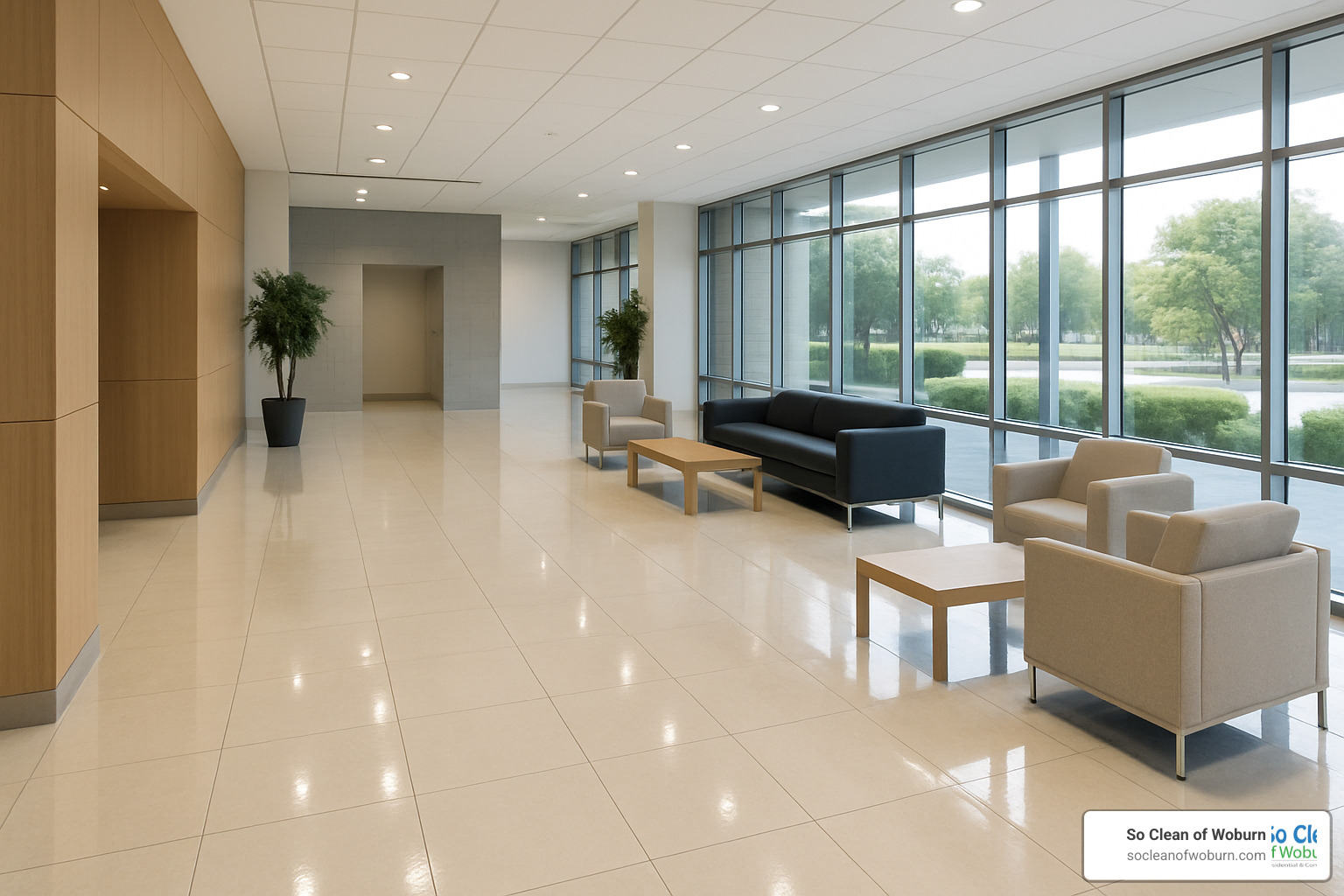spotless commercial lobby after professional cleaning - professional floor cleaners