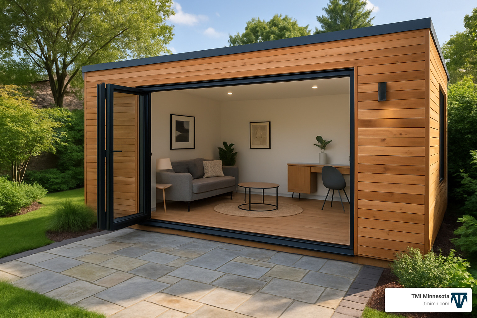 cedar-clad garden room extension with bi-fold doors opening to landscaped garden - garden room extensions