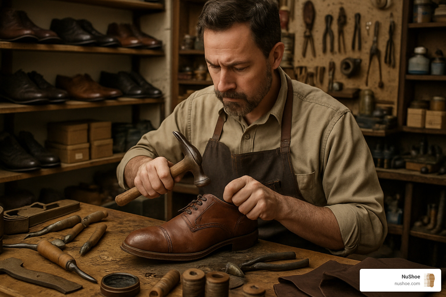 cobbler working on shoe repair - how to fix squeaky shoes