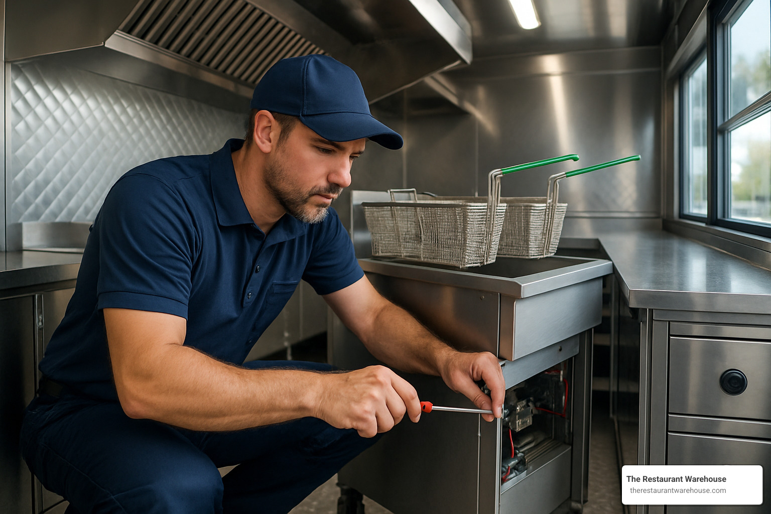 technician servicing a fryer - food truck equipment