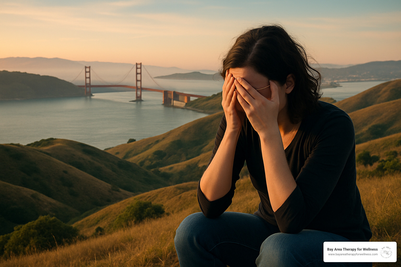 Serene Bay Area landscape with stressed parent - anxiety therapy san mateo
