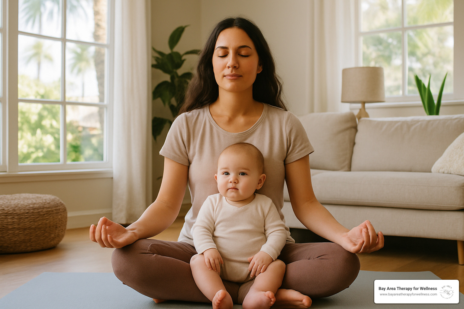 Mother practicing mindfulness with baby - anxiety therapy san mateo