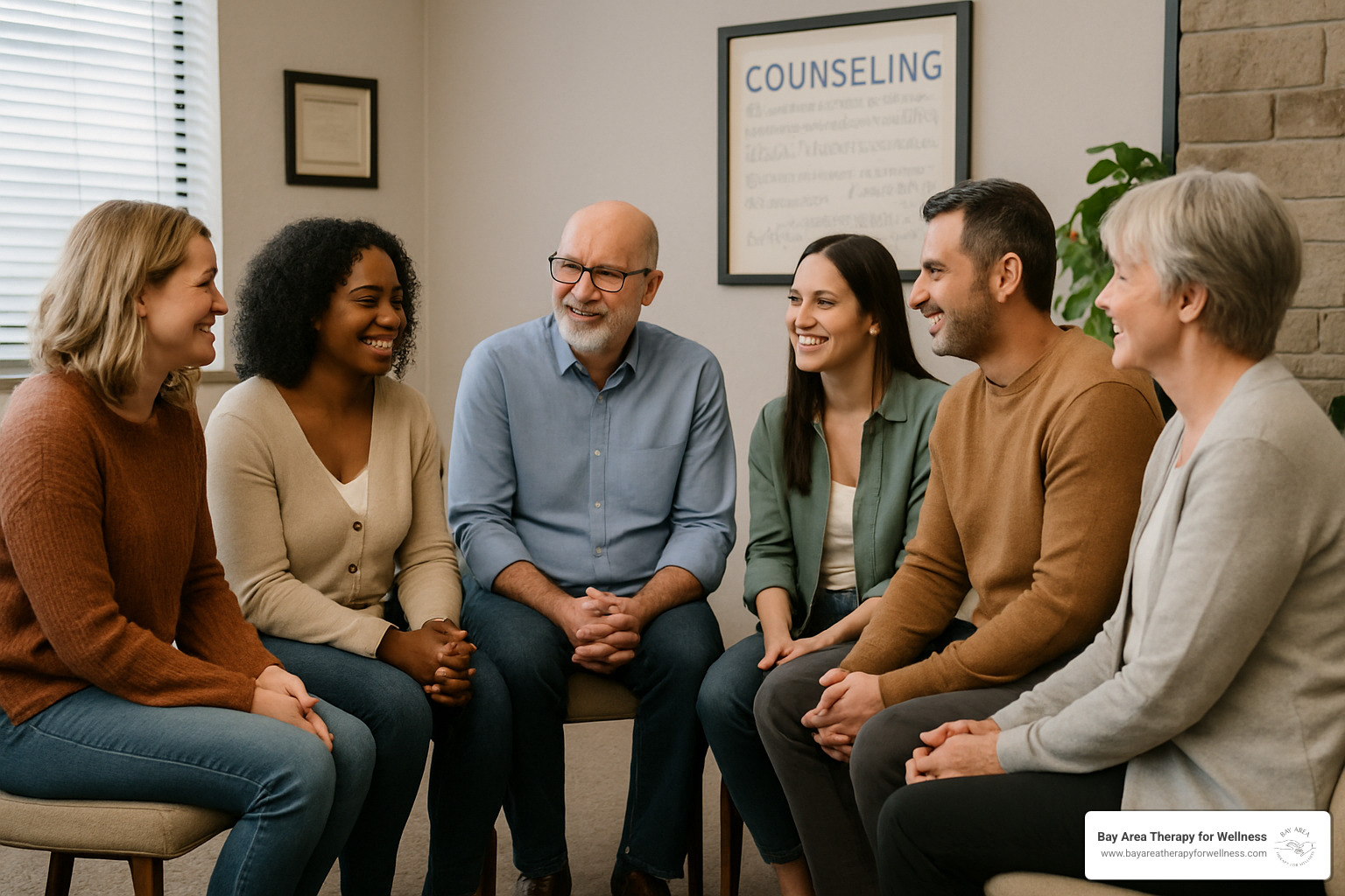 diverse age group in therapy circle - depression therapy san mateo
