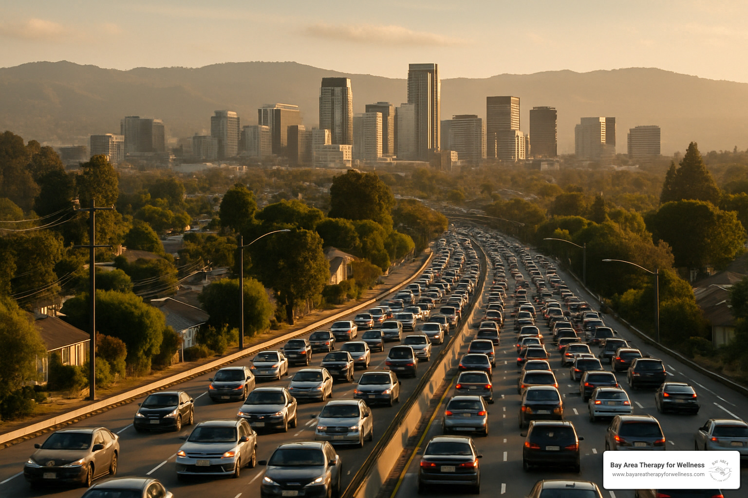Peninsula skyline at rush hour - depression therapy san mateo