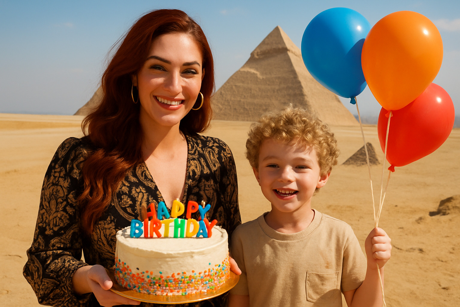 Sophie Brussaux celebrating her birthday with son Adonis in Egypt - sophie brussaux