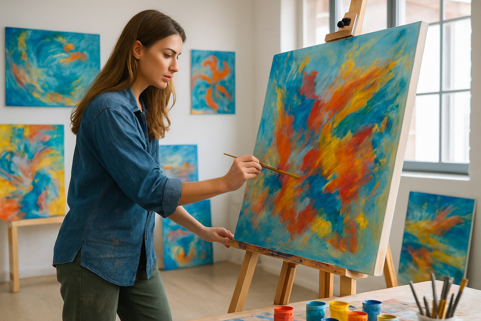 Sophie Brussaux painting in her studio - sophie brussaux