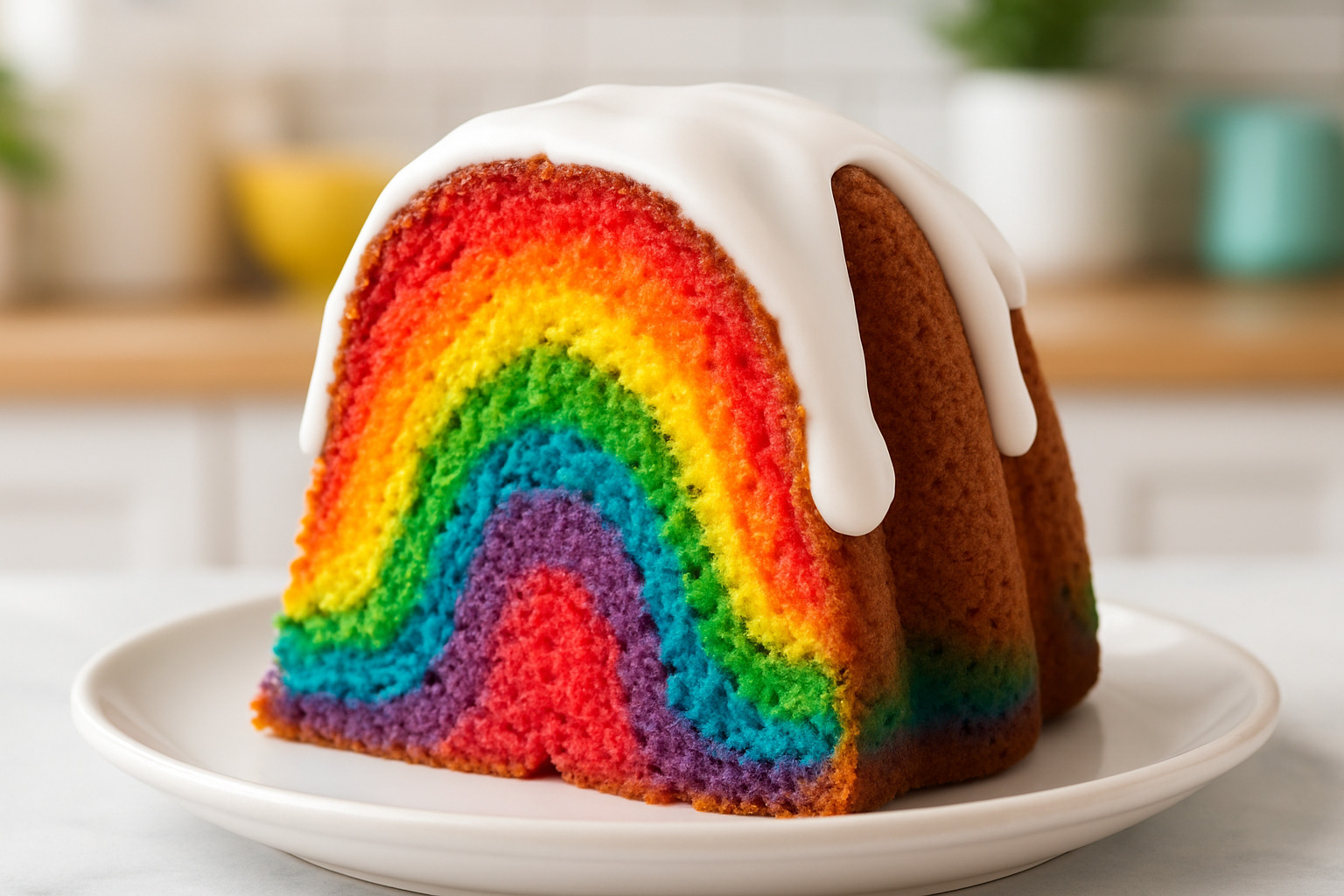 rainbow bundt cake slice - bundt cake