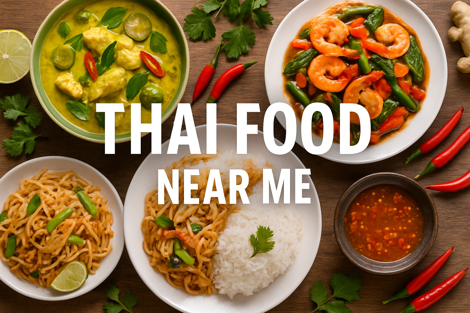 Busy Chinatown alley with neon signs and the aroma of sizzling woks from a small Thai noodle stall - thai food near me