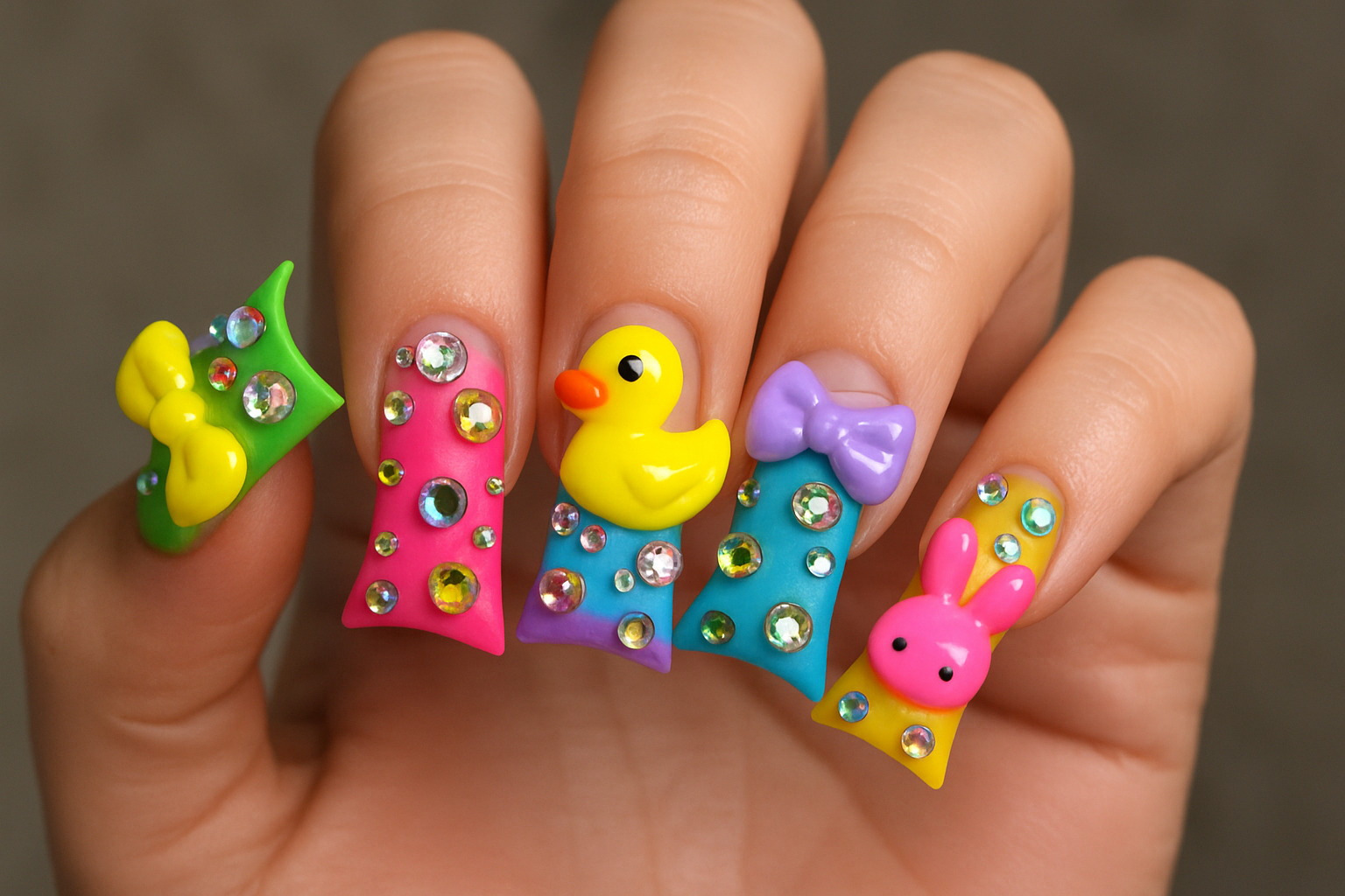 charm-adorned duck nails - duck nails